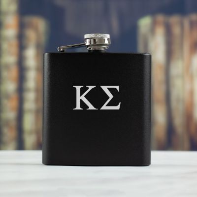 Personalized 6oz Matte Black Powder Coated Stainless Steel FSK602 Custom Engraved Kappa Sigma