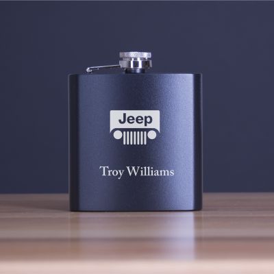 Engraved Jeep - Personalized 6oz Matte Black Powder Coated Stainless Steel FSK602