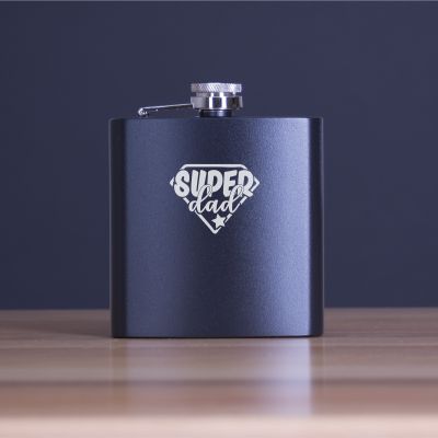 Engraved Super Hero Dad  - Personalized 6oz Matte Black Powder Coated Stainless Steel FSK602
