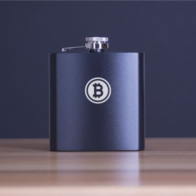 Engraved Bit Coin - Personalized 6oz Matte Black Powder Coated Stainless Steel FSK602