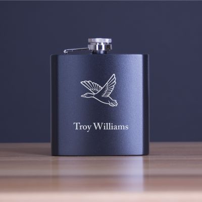 Engraved Solo Flying Duck - Personalized 6oz Matte Black Powder Coated Stainless Steel FSK602