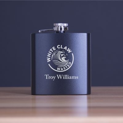 Engraved Wasted - Personalized 6oz Matte Black Powder Coated Stainless Steel FSK602