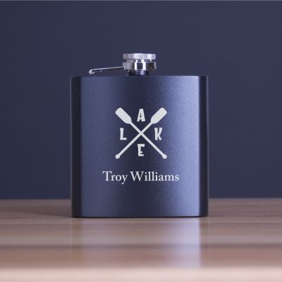 Engraved Paddle Lake - Personalized 6oz Matte Black Powder Coated Stainless Steel FSK602