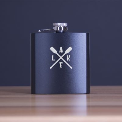 Engraved Paddle Lake - Personalized 6oz Matte Black Powder Coated Stainless Steel FSK602