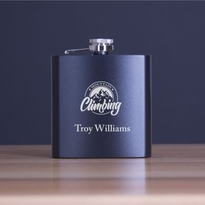 Engraved Climbing - Personalized 6oz Matte Black Powder Coated Stainless Steel FSK602