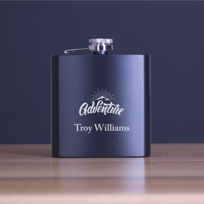 Engraved Adventure - Personalized 6oz Matte Black Powder Coated Stainless Steel FSK602
