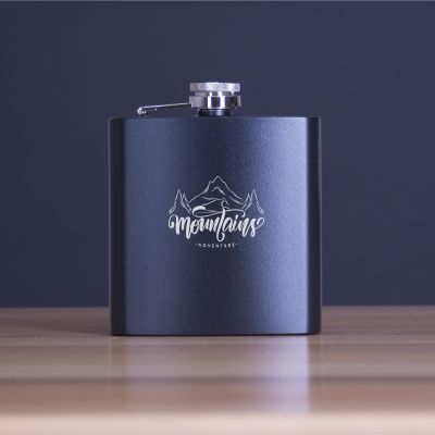 Engraved Mountains - Personalized 6oz Matte Black Powder Coated Stainless Steel FSK602