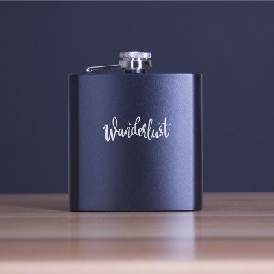 Engraved Wanderlust - Personalized 6oz Matte Black Powder Coated Stainless Steel FSK602
