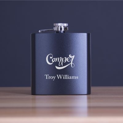 Engraved Camper - Personalized 6oz Matte Black Powder Coated Stainless Steel FSK602