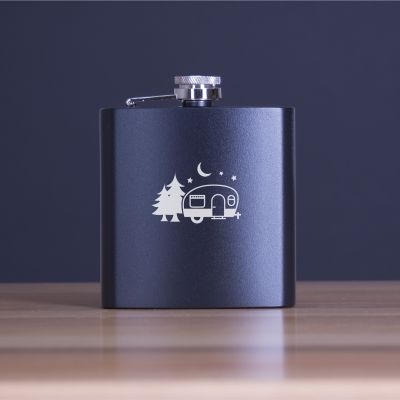 Engraved Camping Trailer - Personalized 6oz Matte Black Powder Coated Stainless Steel FSK602