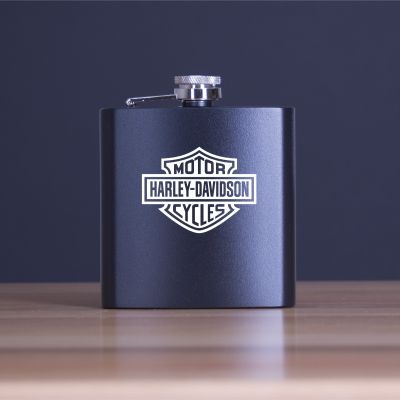 Custom Engraved Motor Harley Davidson Cycles - Personalized 6oz Matte Black Powder Coated Stainless Steel FSK602
