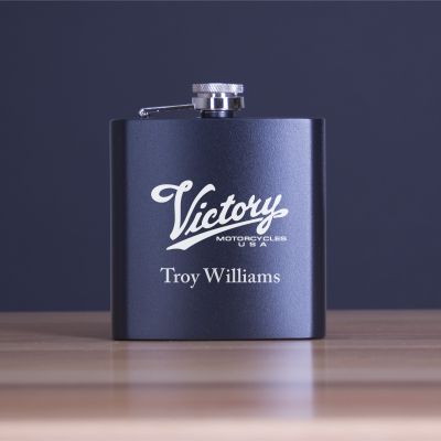 Custom Engraved Victory Motorcycles USA - Personalized 6oz Matte Black Powder Coated Stainless Steel FSK602