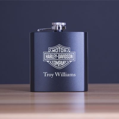 Custom Engraved Motor Harley Davidson Company - Personalized 6oz Matte Black Powder Coated Stainless Steel FSK602