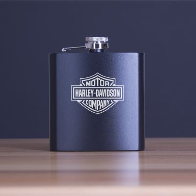 Custom Engraved Motor Harley Davidson Company - Personalized 6oz Matte Black Powder Coated Stainless Steel FSK602