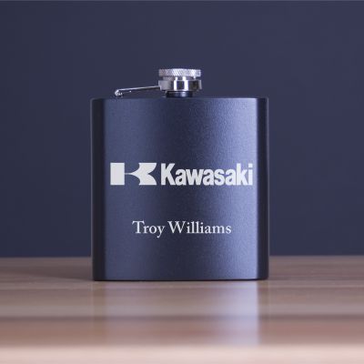 Custom Engraved Kawasaki - Personalized 6oz Matte Black Powder Coated Stainless Steel FSK602