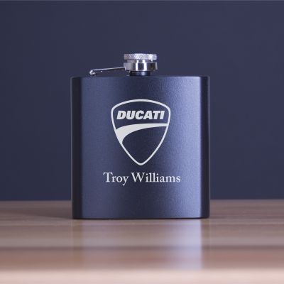 Custom Engraved Ducati Emblem - Personalized 6oz Matte Black Powder Coated Stainless Steel FSK602