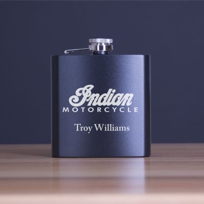 Custom Engraved Indian Motorcycle - Personalized 6oz Matte Black Powder Coated Stainless Steel FSK602