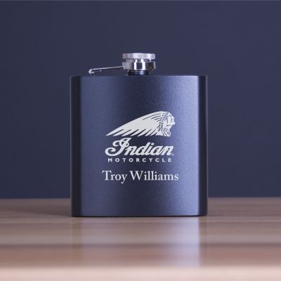 Custom Engraved Indian Motorcycle Logo - Personalized 6oz Matte Black Powder Coated Stainless Steel FSK602