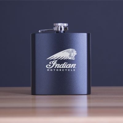Custom Engraved Indian Motorcycle Logo - Personalized 6oz Matte Black Powder Coated Stainless Steel FSK602
