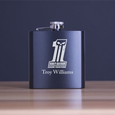 Custom Engraved Harley Davidson Dark Custom - Personalized 6oz Matte Black Powder Coated Stainless Steel FSK602