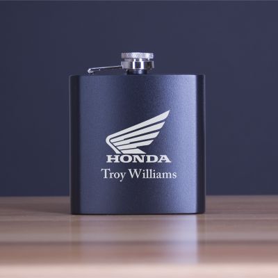 Custom Engraved Honda - Personalized 6oz Matte Black Powder Coated Stainless Steel FSK602