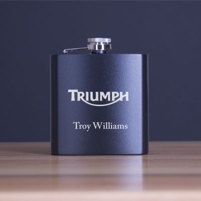 Custom Engraved Triumph Logo - Personalized 6oz Matte Black Powder Coated Stainless Steel FSK602