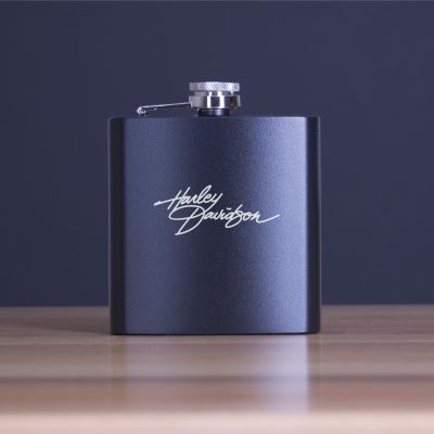 Custom Engraved Harley Davidson - Personalized 6oz Matte Black Powder Coated Stainless Steel FSK602
