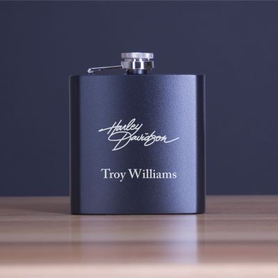 Custom Engraved Harley Davidson - Personalized 6oz Matte Black Powder Coated Stainless Steel FSK602
