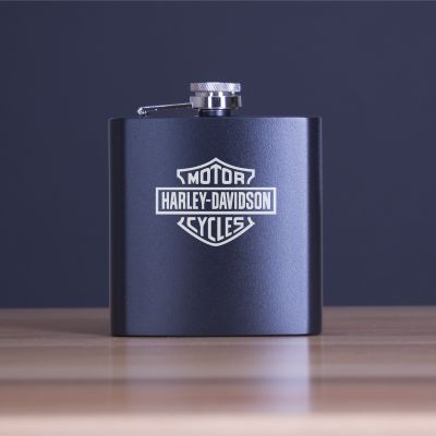 Custom Engraved Motor Harley Davidson Cycles Logo- Personalized 6oz Matte Black Powder Coated Stainless Steel FSK602