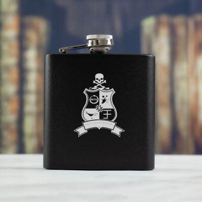 Personalized 6oz Matte Black Powder Coated Stainless Steel FSK602 Custom Engraved Phi Kappa Sigma Coat of Arms