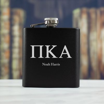 Personalized 6oz Matte Black Powder Coated Stainless Steel FSK602 Custom Engraved Pi Kappa Alpha