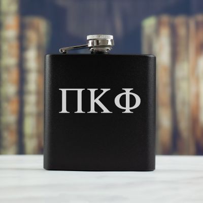 Personalized 6oz Matte Black Powder Coated Stainless Steel FSK602 Custom Engraved Pi Kappa Phi