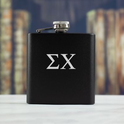 Personalized 6oz Matte Black Powder Coated Stainless Steel FSK602 Custom Engraved Sigma Chi