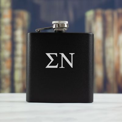 Personalized 6oz Matte Black Powder Coated Stainless Steel FSK602 Custom Engraved Sigma Nu