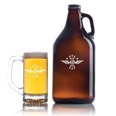 Engraved Air Force - Personalized Amber Growler with Cap - Includes Beer Glass