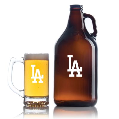 Engraved Los Angeles - Personalized Amber Growler with Cap - Includes Beer Glass