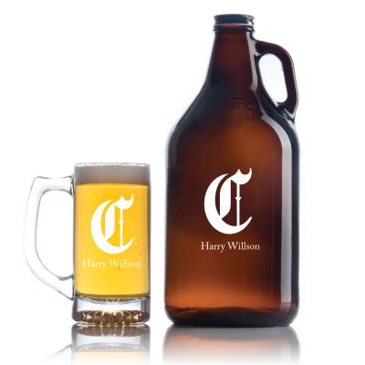 Engraved Cincinnati Reds Vintage C - Personalized Amber Growler with Cap - Includes Beer Glass