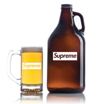 Engraved Supreme - Personalized Amber Growler with Cap - Includes Beer Glass