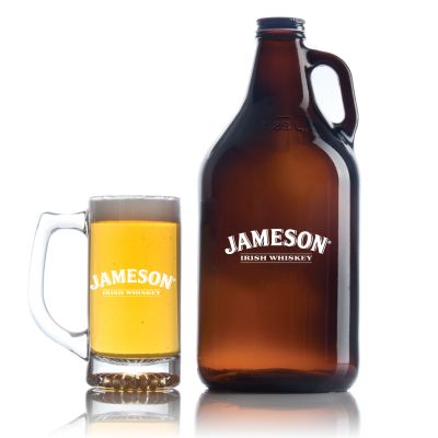 Engraved Jameson - Personalized Amber Growler with Cap - Includes Beer Glass
