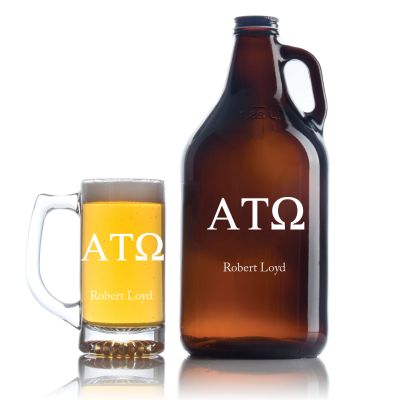 Custom Engraved Alpha Tau Omega - Personalized Growler Set with Beer Glass