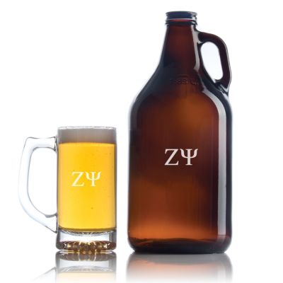 Custom Engraved Zeta Psi - Personalized Growler Set with Beer Glass