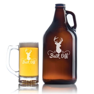 Engraved Buck Off - Personalized Growler Set with Beer Glass