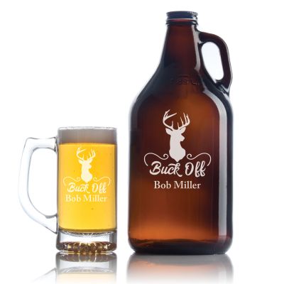 Engraved Buck Off - Personalized Growler Set with Beer Glass