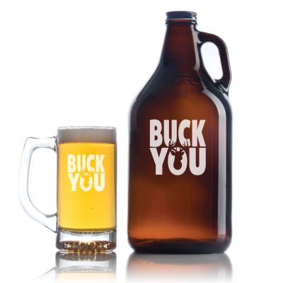 Engraved Buck You - Personalized Growler Set with Beer Glass