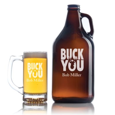 Engraved Buck You - Personalized Growler Set with Beer Glass
