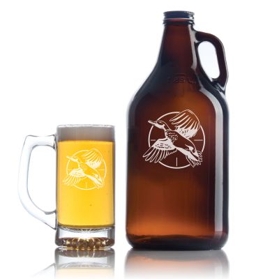 Engraved Duck in Cross Hair - Personalized Growler Set with Beer Glass