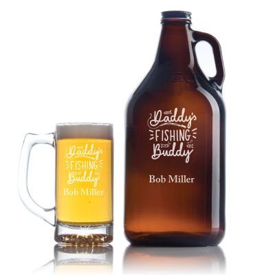 Engraved Daddys Fishing Buddy - Personalized Growler Set with Beer Glass