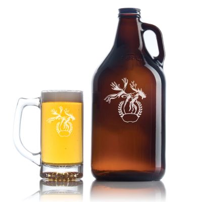 Engraved Moose Head - Personalized Growler Set with Beer Glass