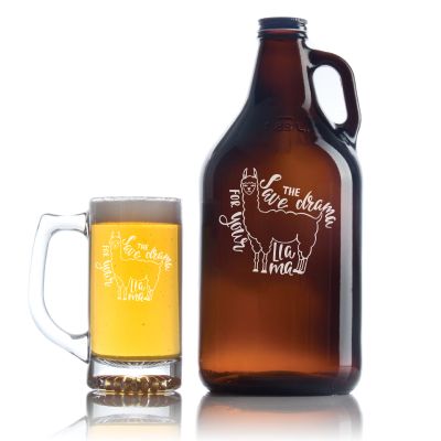 Engraved Save The Drama - Personalized Growler Set with Beer Glass