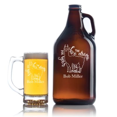 Engraved Save The Drama - Personalized Growler Set with Beer Glass